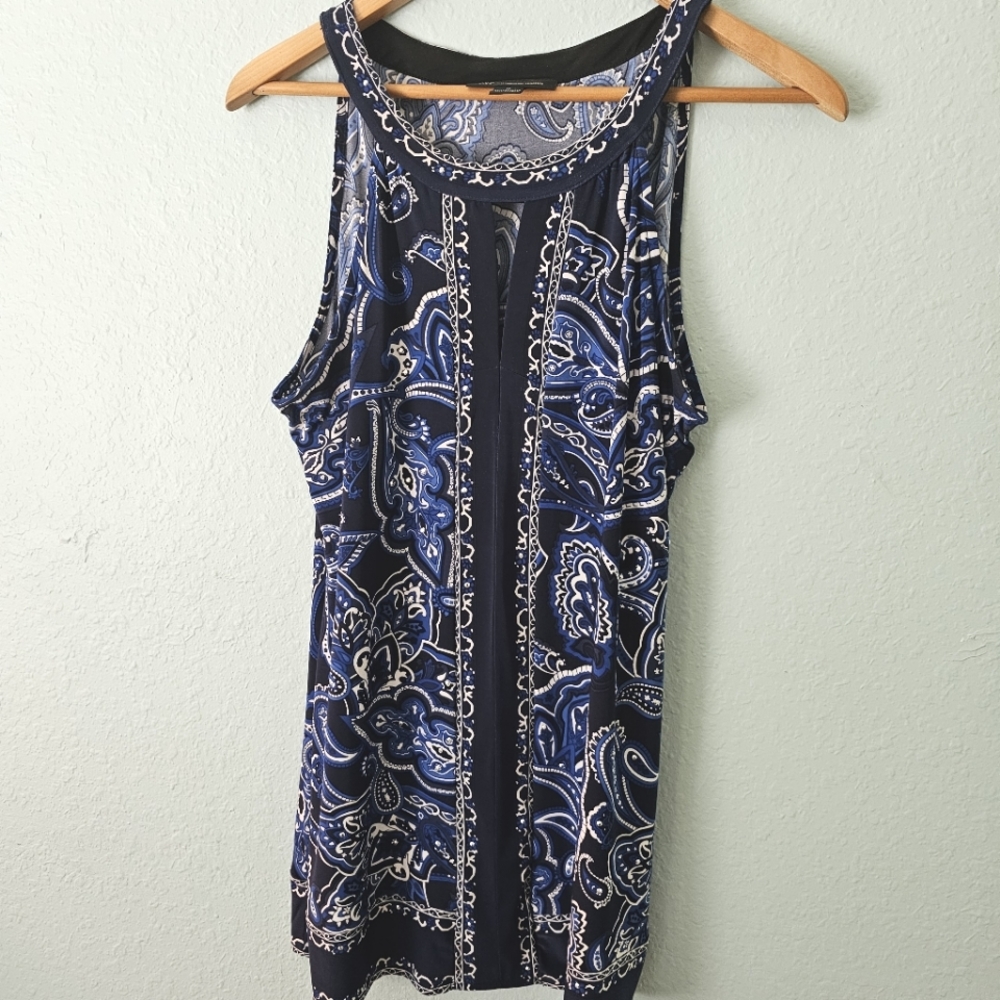 INC International Concepts Navy Paisley Tank Top - Picture 5 of 5